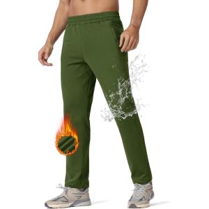 imageMAGCOMSEN Mens Fleece Lined Winter Warm Pants Water Resistant Workout Athletic Casual Sweatpants with 3 Zipper PocketsArmy Green
