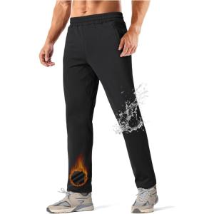 imageMAGCOMSEN Mens Fleece Lined Winter Warm Pants Water Resistant Workout Athletic Casual Sweatpants with 3 Zipper PocketsBlack