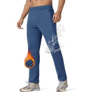 imageMAGCOMSEN Mens Fleece Lined Winter Warm Pants Water Resistant Workout Athletic Casual Sweatpants with 3 Zipper PocketsBlue Grey