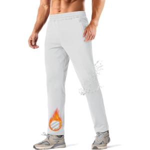 imageMAGCOMSEN Mens Fleece Lined Winter Warm Pants Water Resistant Workout Athletic Casual Sweatpants with 3 Zipper PocketsWhite