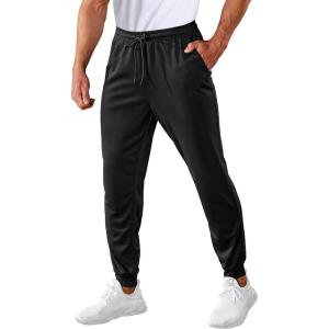 imageMAGCOMSEN Mens Joggers Sweatpants Quick Dry Running Pants with Pockets Summer Lightweight Athletic Workout PantsBlack