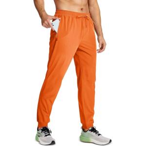 imageMAGCOMSEN Mens Joggers with Zipper Pockets Lightweight Hiking Sweatpants Athletic Pants for Men Running Workout Traning GymOrange