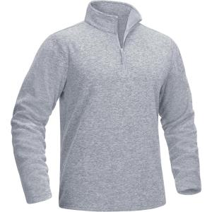 imageMAGCOMSEN Mens Shirts 14 Zip Fleece Pullover MidWeight Long Sleeve Sweatshirts Athletic ShirtsLight Grey