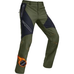 imageMAGCOMSEN Mens Snow Ski Pants Fleece Lined Water Resistant Winter Pants with 4 Zip Pockets for Snowboard Hiking OutdoorGreen