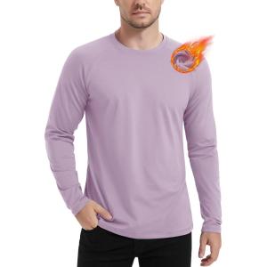 imageMAGCOMSEN Mens Thermal Shirt Fleece Lined Long Sleeve Athletic Base Layer Workout TopLight Purple