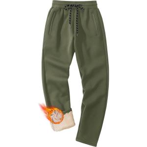 imageMAGCOMSEN Mens Winter Fleece Pants Sherpa Lined Sweatpants Thermal Warm Thicken Pants Active Joggers with 3 PocketsArmy Green