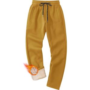 imageMAGCOMSEN Mens Winter Fleece Pants Sherpa Lined Sweatpants Thermal Warm Thicken Pants Active Joggers with 3 PocketsGinger