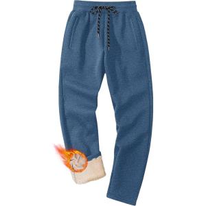 imageMAGCOMSEN Mens Winter Fleece Pants Sherpa Lined Sweatpants Thermal Warm Thicken Pants Active Joggers with 3 PocketsGrey Blue