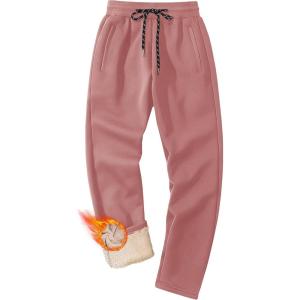 imageMAGCOMSEN Mens Winter Fleece Pants Sherpa Lined Sweatpants Thermal Warm Thicken Pants Active Joggers with 3 PocketsGrey Pink