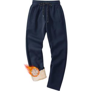 imageMAGCOMSEN Mens Winter Fleece Pants Sherpa Lined Sweatpants Thermal Warm Thicken Pants Active Joggers with 3 PocketsNavy
