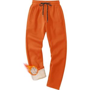 imageMAGCOMSEN Mens Winter Fleece Pants Sherpa Lined Sweatpants Thermal Warm Thicken Pants Active Joggers with 3 PocketsOrange