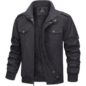 imageMAGCOMSEN Mens Winter Jacket Fleece Lined Work Jackets Waxed Canvas Shirt Jackets Warm Sherpa Trucker Military JacketDark Grey
