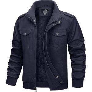 imageMAGCOMSEN Mens Winter Jacket Fleece Lined Work Jackets Waxed Canvas Shirt Jackets Warm Sherpa Trucker Military JacketNavy Blue