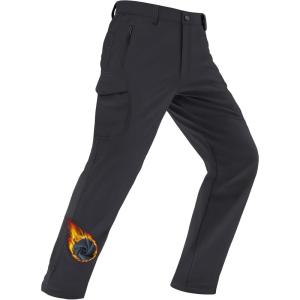 imageMAGCOMSEN Mens Winter Pants Water Resistant Fleece Lined Snowboard Ski Pants Softshell Tactical Pants with MultiPocketsBlack