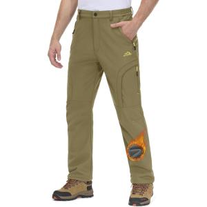 imageMAGCOMSEN Snow Pants for Men Water Resistant Fleece Lined 5 Zipper Pockets Winter Snowboard Hiking Insulated Ski PantsKhaki
