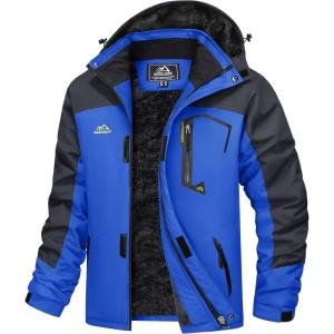 imageMountain Jackets for Men Fleece Climbing Snow Ski Jacket Winter Snowboarding Windproof Softshell Skiing Jacket Waterproof Hoodie Blue