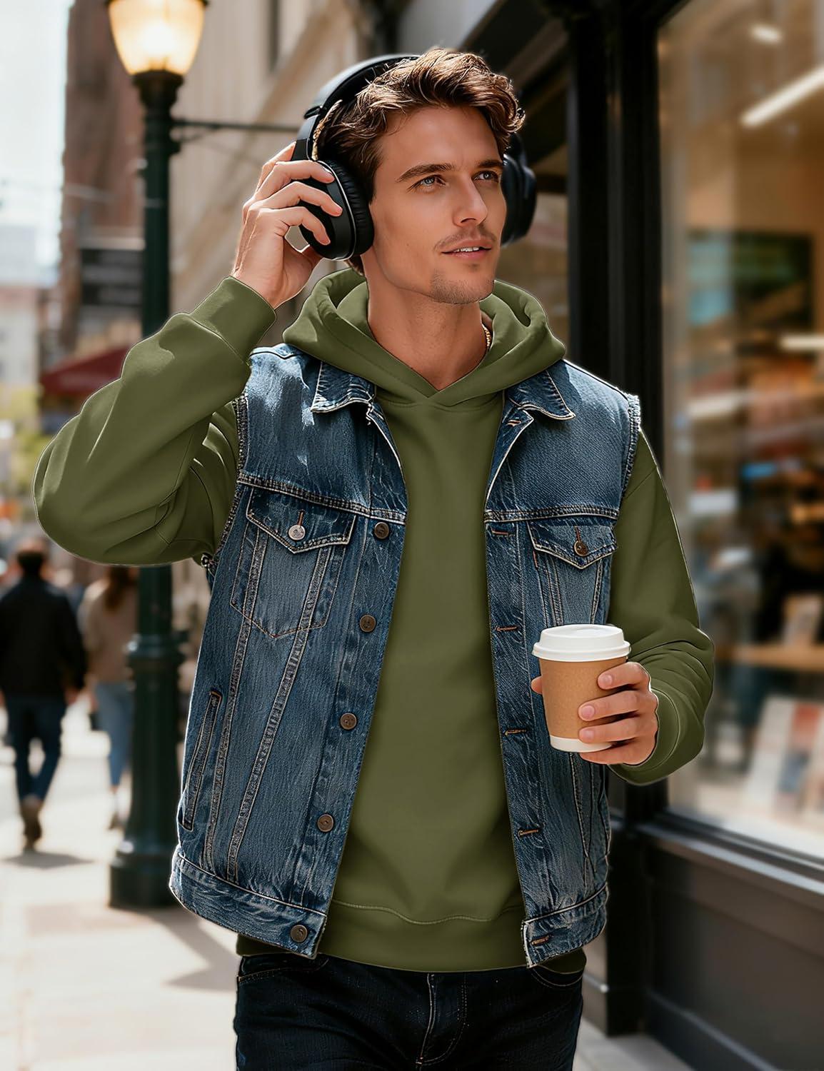 imageMAGCOMSEN Mens Fleece Lined Hoodies Fashion Casual Athletic Hoody Pullover Plain Sweatshirts with Kangaroo PocketArmygreen
