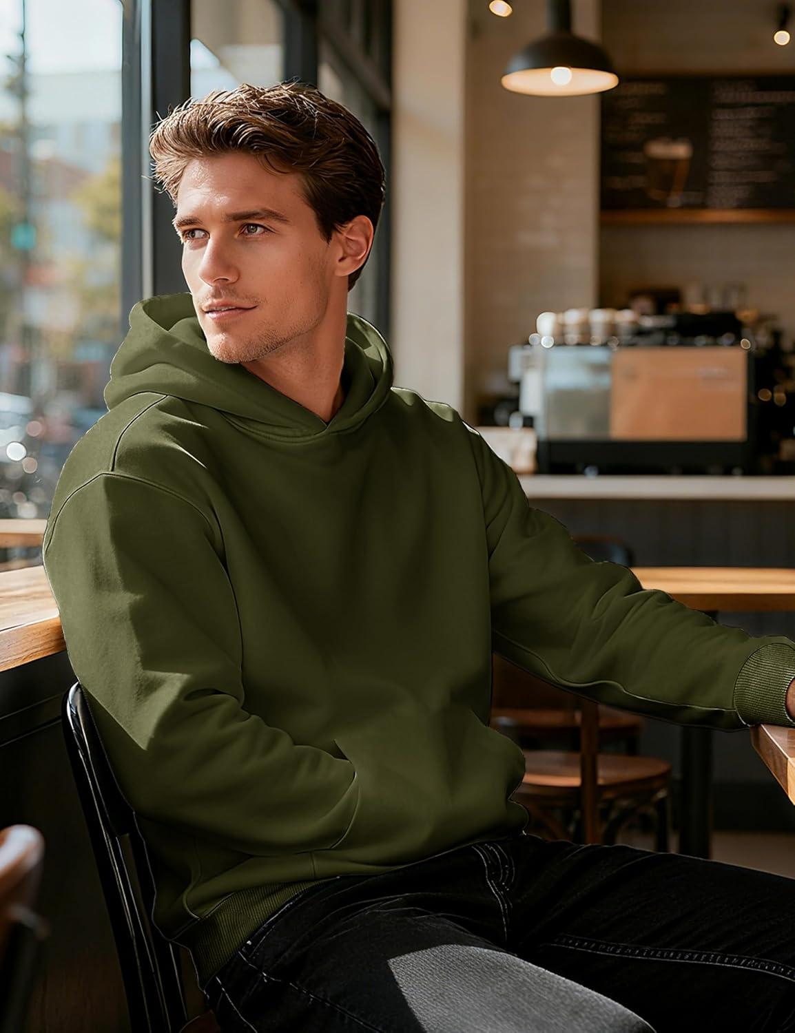 imageMAGCOMSEN Mens Fleece Lined Hoodies Fashion Casual Athletic Hoody Pullover Plain Sweatshirts with Kangaroo PocketArmygreen