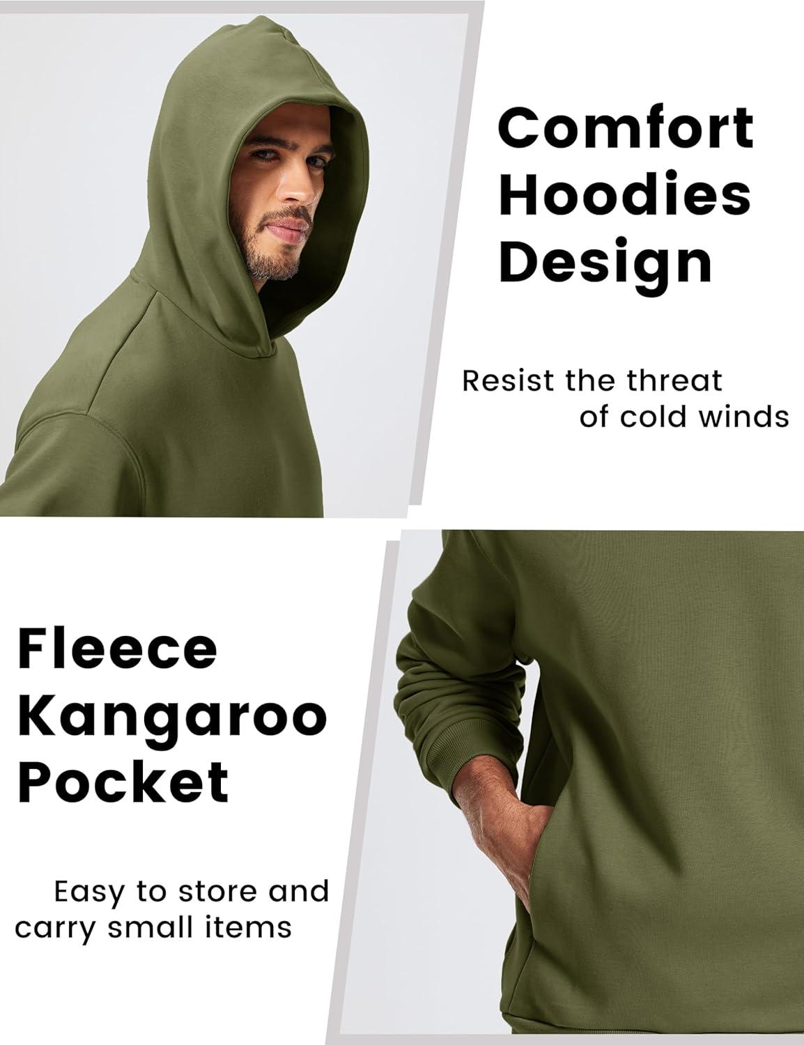 imageMAGCOMSEN Mens Fleece Lined Hoodies Fashion Casual Athletic Hoody Pullover Plain Sweatshirts with Kangaroo PocketArmygreen