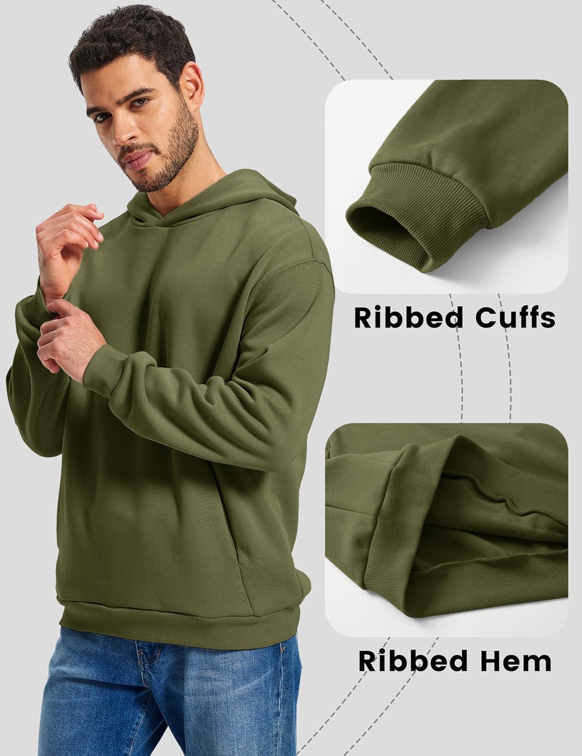 imageMAGCOMSEN Mens Fleece Lined Hoodies Fashion Casual Athletic Hoody Pullover Plain Sweatshirts with Kangaroo PocketArmygreen