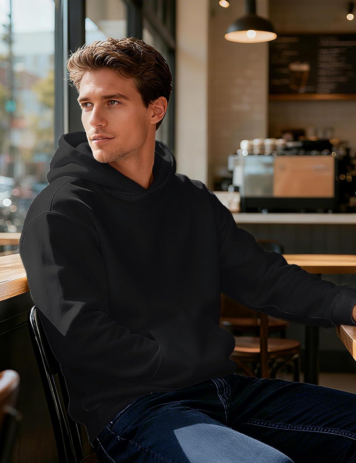 imageMAGCOMSEN Mens Fleece Lined Hoodies Fashion Casual Athletic Hoody Pullover Plain Sweatshirts with Kangaroo PocketBlack