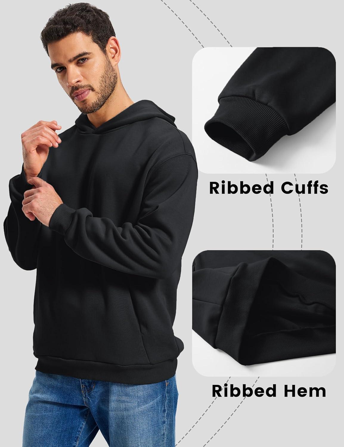 imageMAGCOMSEN Mens Fleece Lined Hoodies Fashion Casual Athletic Hoody Pullover Plain Sweatshirts with Kangaroo PocketBlack