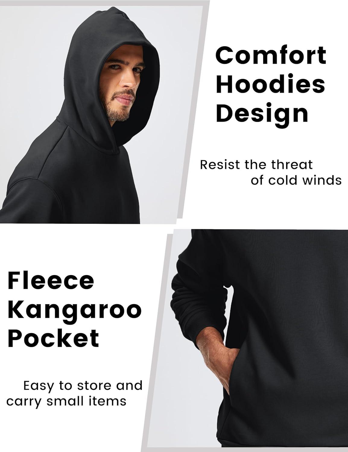 imageMAGCOMSEN Mens Fleece Lined Hoodies Fashion Casual Athletic Hoody Pullover Plain Sweatshirts with Kangaroo PocketBlack