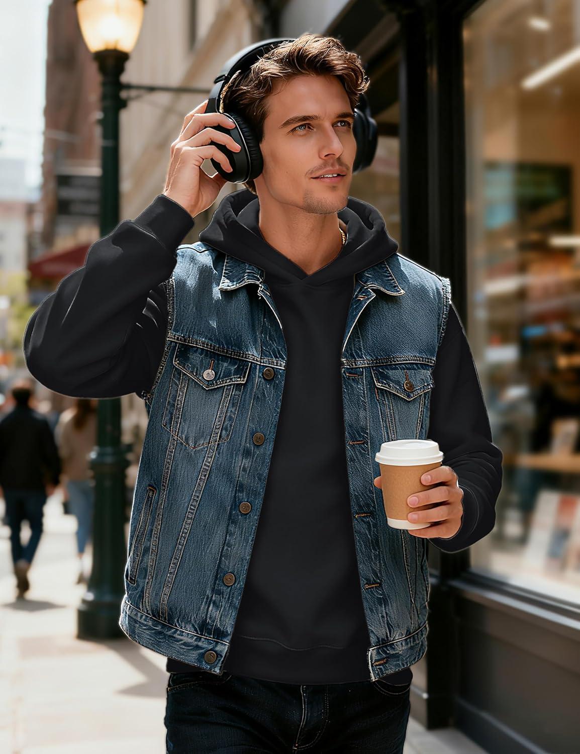 imageMAGCOMSEN Mens Fleece Lined Hoodies Fashion Casual Athletic Hoody Pullover Plain Sweatshirts with Kangaroo PocketBlack