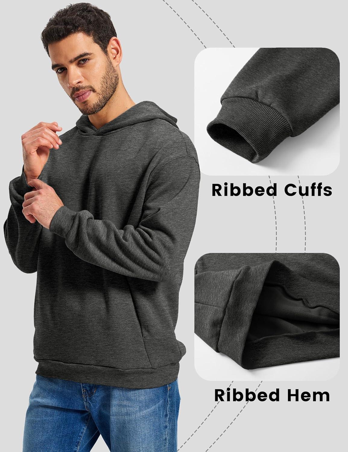 imageMAGCOMSEN Mens Fleece Lined Hoodies Fashion Casual Athletic Hoody Pullover Plain Sweatshirts with Kangaroo PocketGray