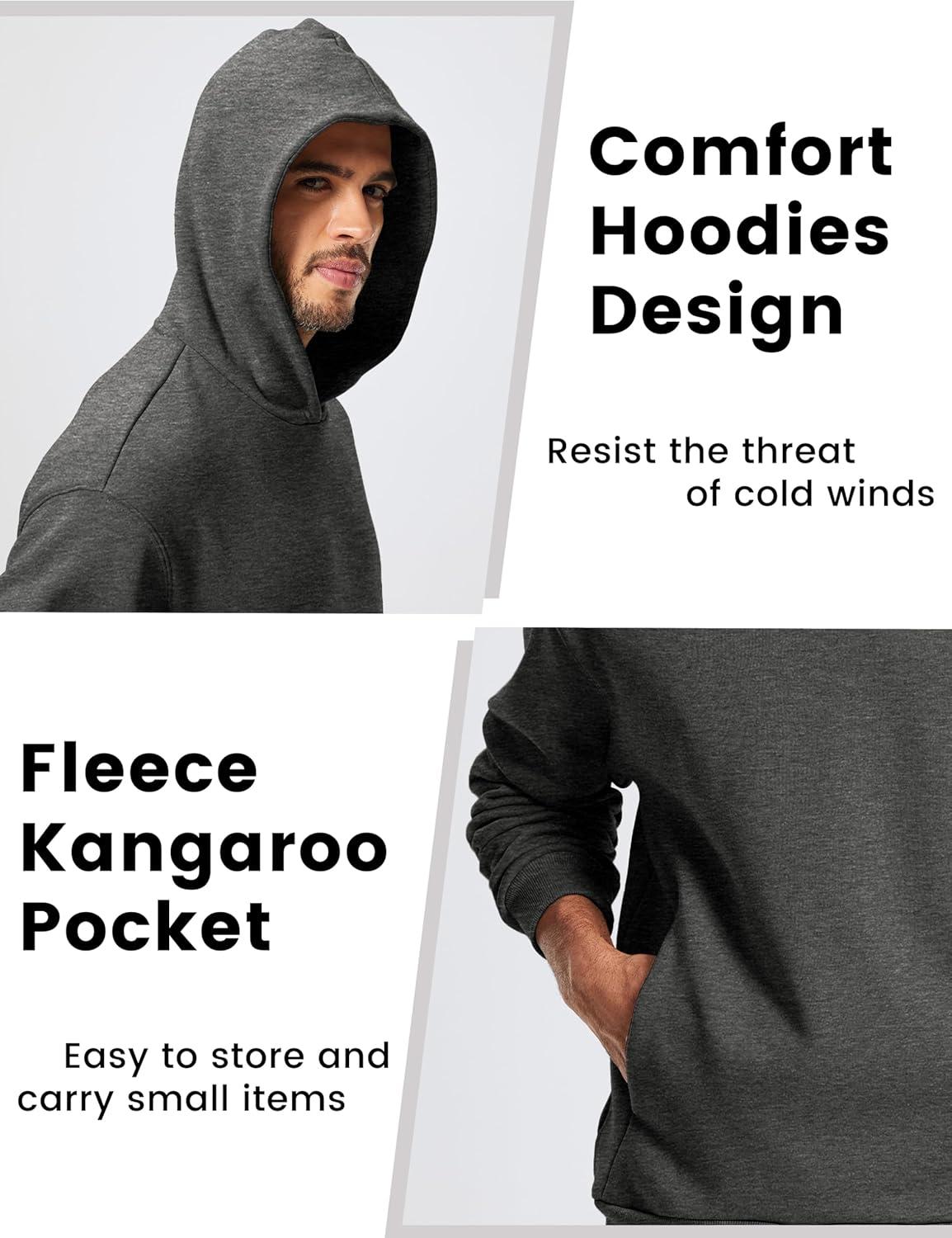 imageMAGCOMSEN Mens Fleece Lined Hoodies Fashion Casual Athletic Hoody Pullover Plain Sweatshirts with Kangaroo PocketGray