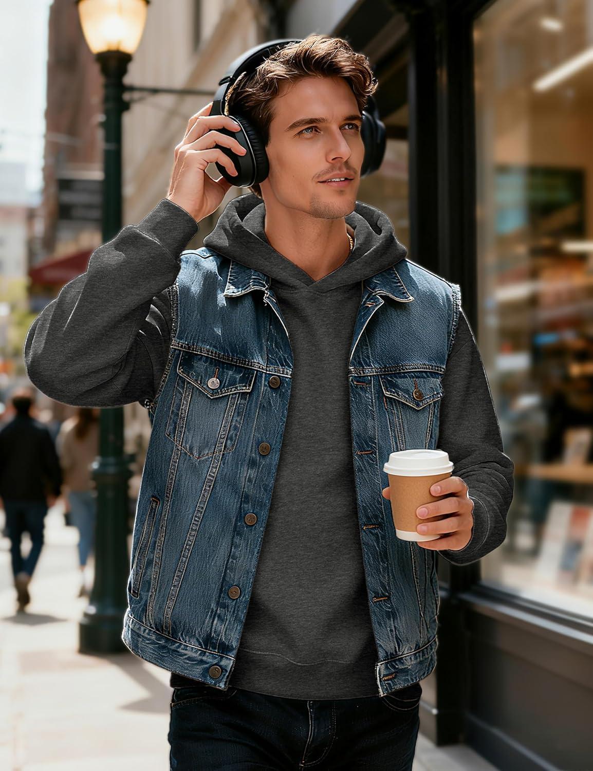 imageMAGCOMSEN Mens Fleece Lined Hoodies Fashion Casual Athletic Hoody Pullover Plain Sweatshirts with Kangaroo PocketGray