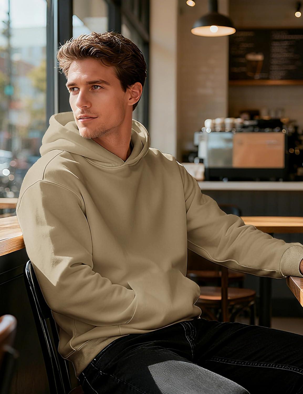 imageMAGCOMSEN Mens Fleece Lined Hoodies Fashion Casual Athletic Hoody Pullover Plain Sweatshirts with Kangaroo PocketKhaki