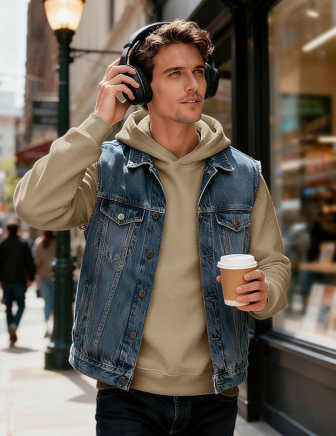 imageMAGCOMSEN Mens Fleece Lined Hoodies Fashion Casual Athletic Hoody Pullover Plain Sweatshirts with Kangaroo PocketKhaki