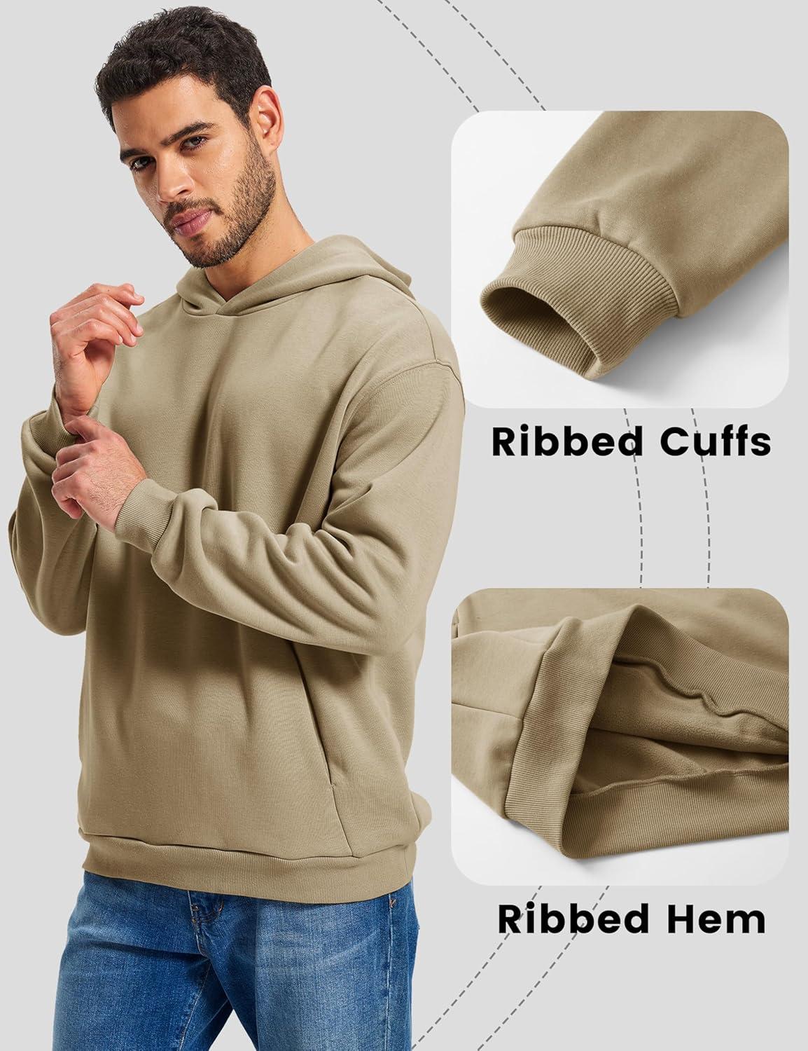 imageMAGCOMSEN Mens Fleece Lined Hoodies Fashion Casual Athletic Hoody Pullover Plain Sweatshirts with Kangaroo PocketKhaki