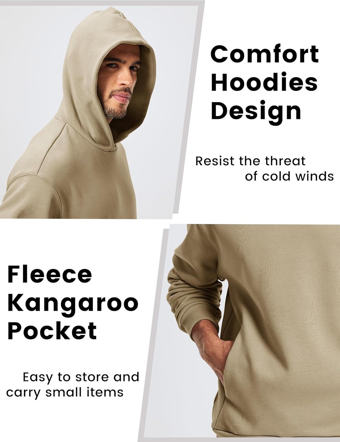 imageMAGCOMSEN Mens Fleece Lined Hoodies Fashion Casual Athletic Hoody Pullover Plain Sweatshirts with Kangaroo PocketKhaki