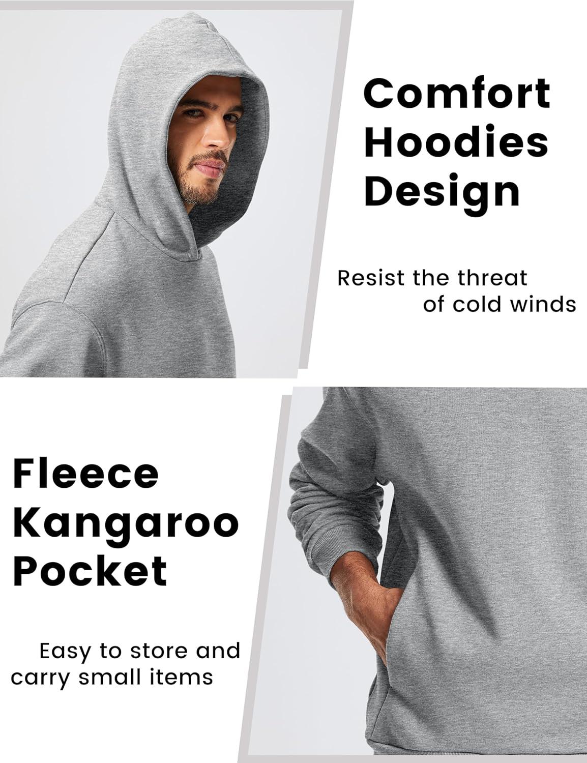 imageMAGCOMSEN Mens Fleece Lined Hoodies Fashion Casual Athletic Hoody Pullover Plain Sweatshirts with Kangaroo PocketLtgray