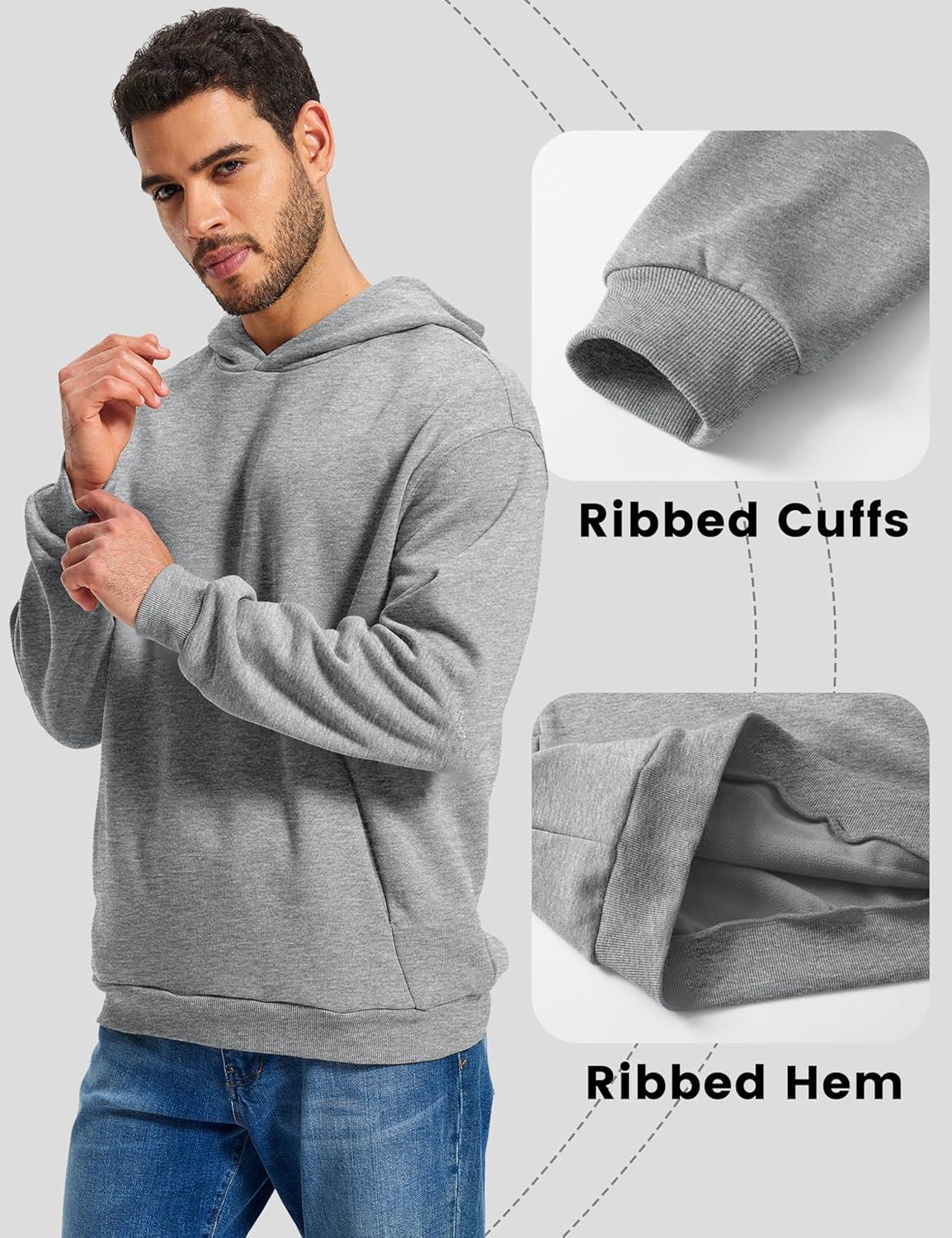 imageMAGCOMSEN Mens Fleece Lined Hoodies Fashion Casual Athletic Hoody Pullover Plain Sweatshirts with Kangaroo PocketLtgray