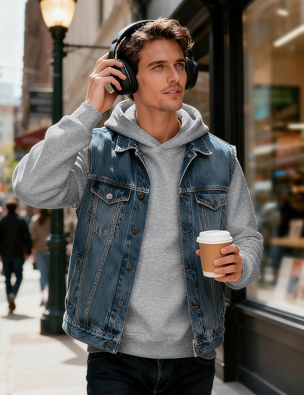 imageMAGCOMSEN Mens Fleece Lined Hoodies Fashion Casual Athletic Hoody Pullover Plain Sweatshirts with Kangaroo PocketLtgray