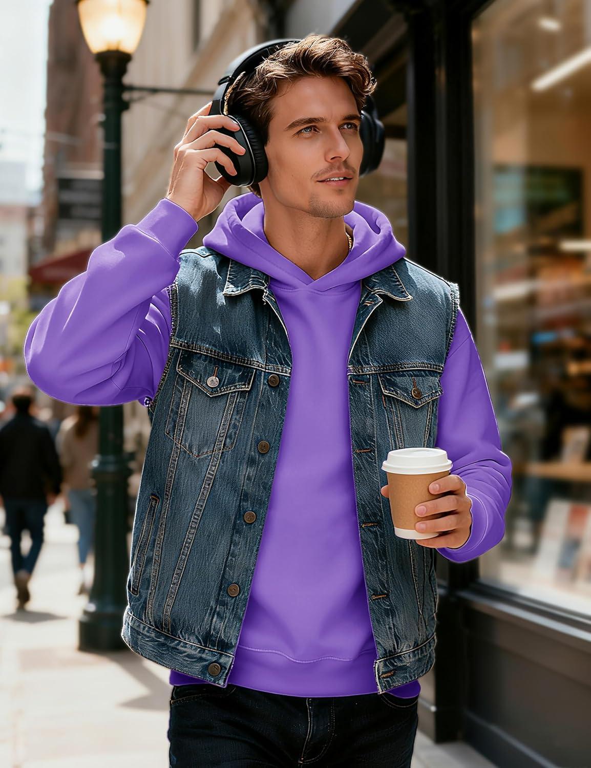 imageMAGCOMSEN Mens Fleece Lined Hoodies Fashion Casual Athletic Hoody Pullover Plain Sweatshirts with Kangaroo PocketLtpurple