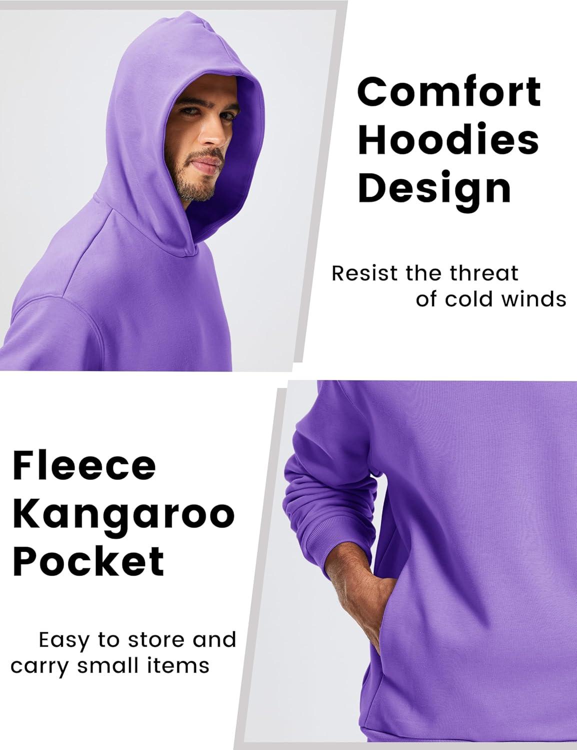 imageMAGCOMSEN Mens Fleece Lined Hoodies Fashion Casual Athletic Hoody Pullover Plain Sweatshirts with Kangaroo PocketLtpurple