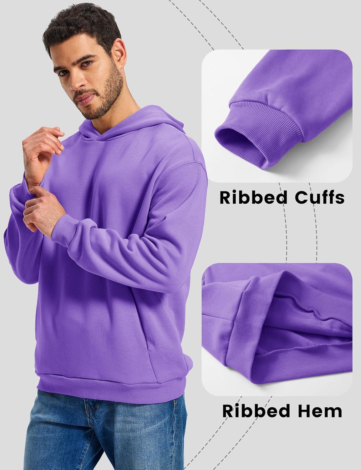 imageMAGCOMSEN Mens Fleece Lined Hoodies Fashion Casual Athletic Hoody Pullover Plain Sweatshirts with Kangaroo PocketLtpurple