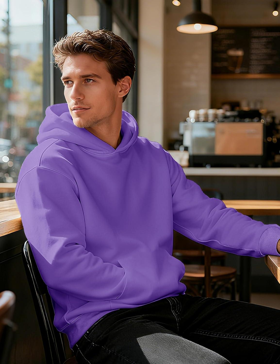 imageMAGCOMSEN Mens Fleece Lined Hoodies Fashion Casual Athletic Hoody Pullover Plain Sweatshirts with Kangaroo PocketLtpurple