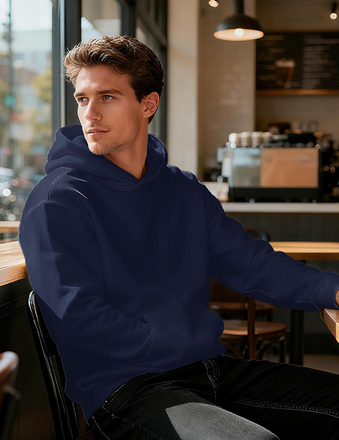 imageMAGCOMSEN Mens Fleece Lined Hoodies Fashion Casual Athletic Hoody Pullover Plain Sweatshirts with Kangaroo PocketNavy