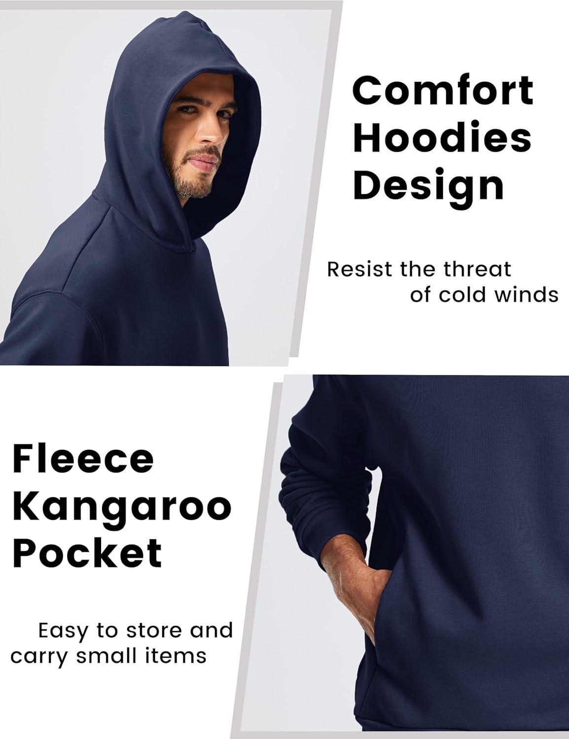 imageMAGCOMSEN Mens Fleece Lined Hoodies Fashion Casual Athletic Hoody Pullover Plain Sweatshirts with Kangaroo PocketNavy