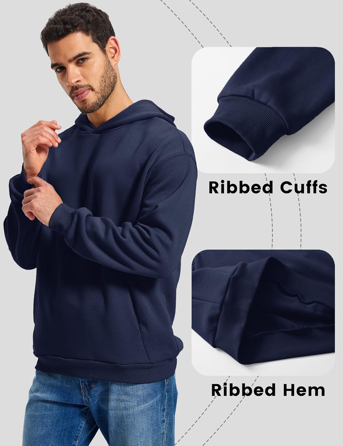 imageMAGCOMSEN Mens Fleece Lined Hoodies Fashion Casual Athletic Hoody Pullover Plain Sweatshirts with Kangaroo PocketNavy