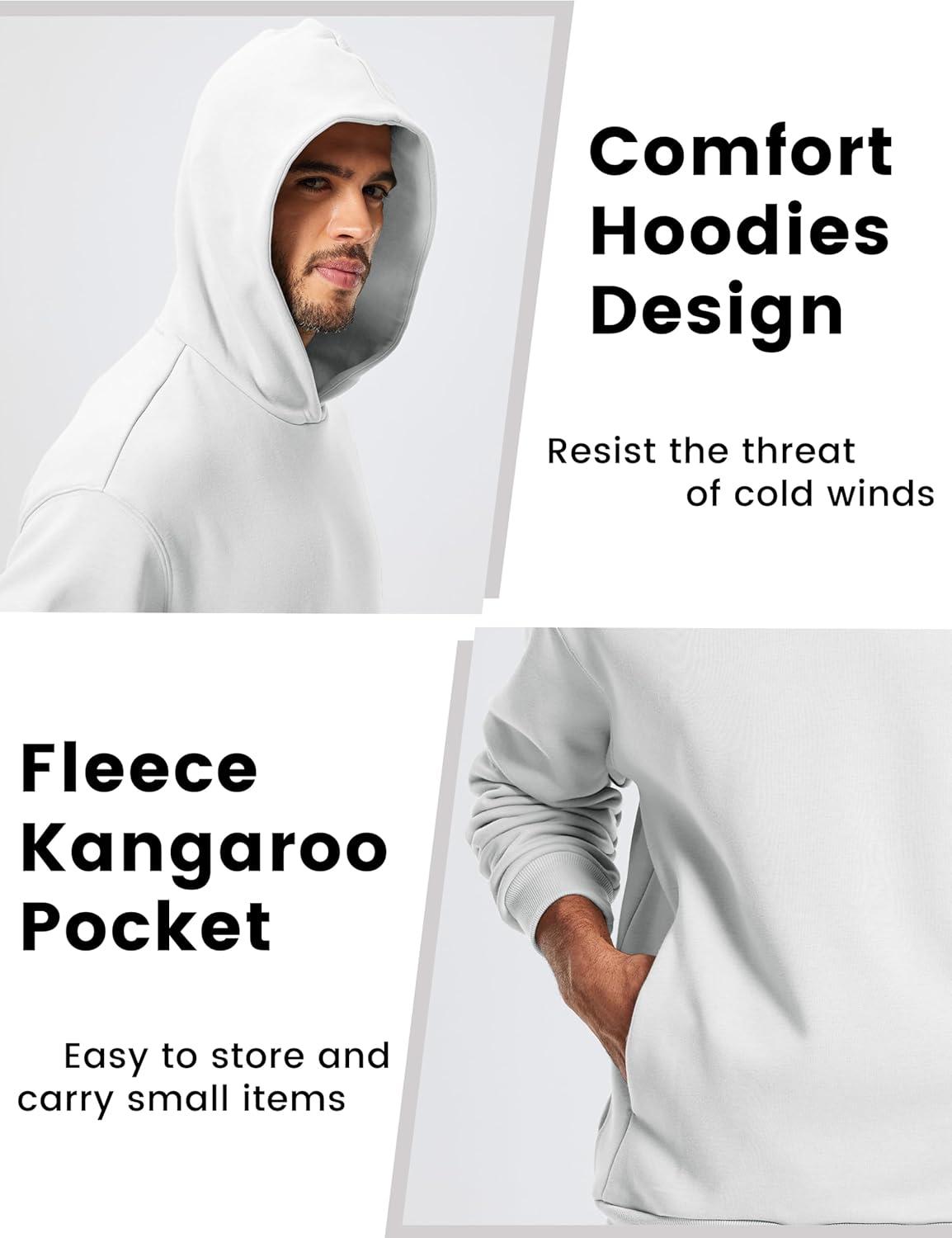 imageMAGCOMSEN Mens Fleece Lined Hoodies Fashion Casual Athletic Hoody Pullover Plain Sweatshirts with Kangaroo PocketWhite