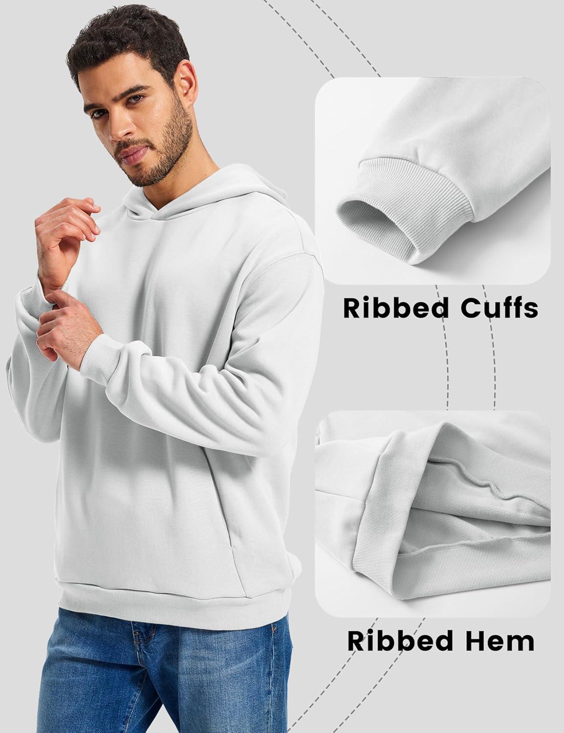 imageMAGCOMSEN Mens Fleece Lined Hoodies Fashion Casual Athletic Hoody Pullover Plain Sweatshirts with Kangaroo PocketWhite