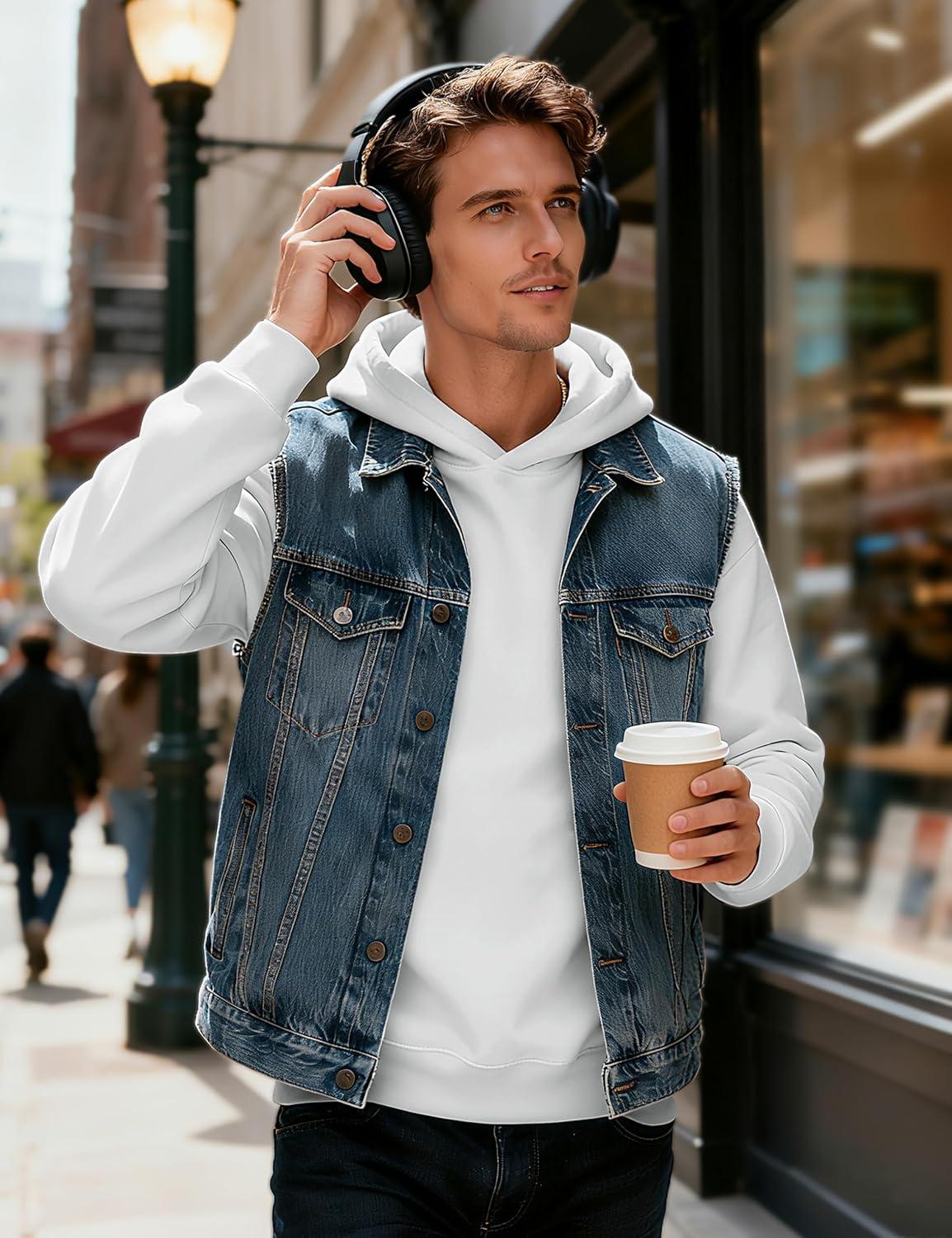imageMAGCOMSEN Mens Fleece Lined Hoodies Fashion Casual Athletic Hoody Pullover Plain Sweatshirts with Kangaroo PocketWhite
