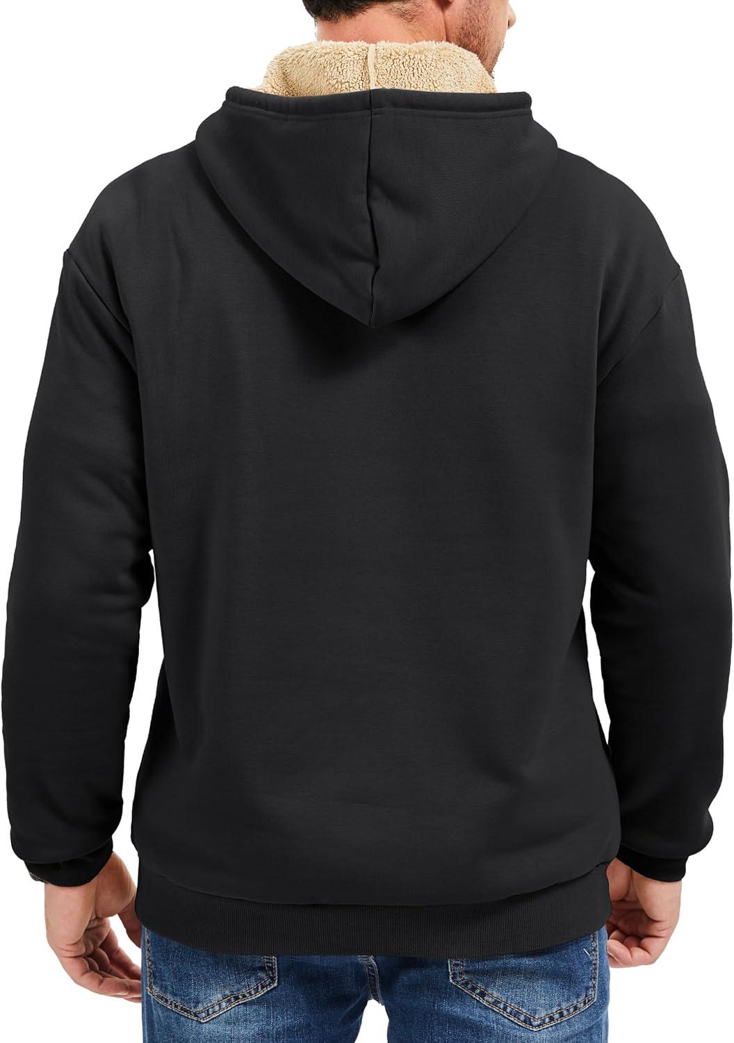 imageMAGCOMSEN Mens Hoodie Pullover Fleece Sweatshirts Heavyweight Sherpa Lined Thick Warm Winter Hoodies with Kangaroo PocketBlack