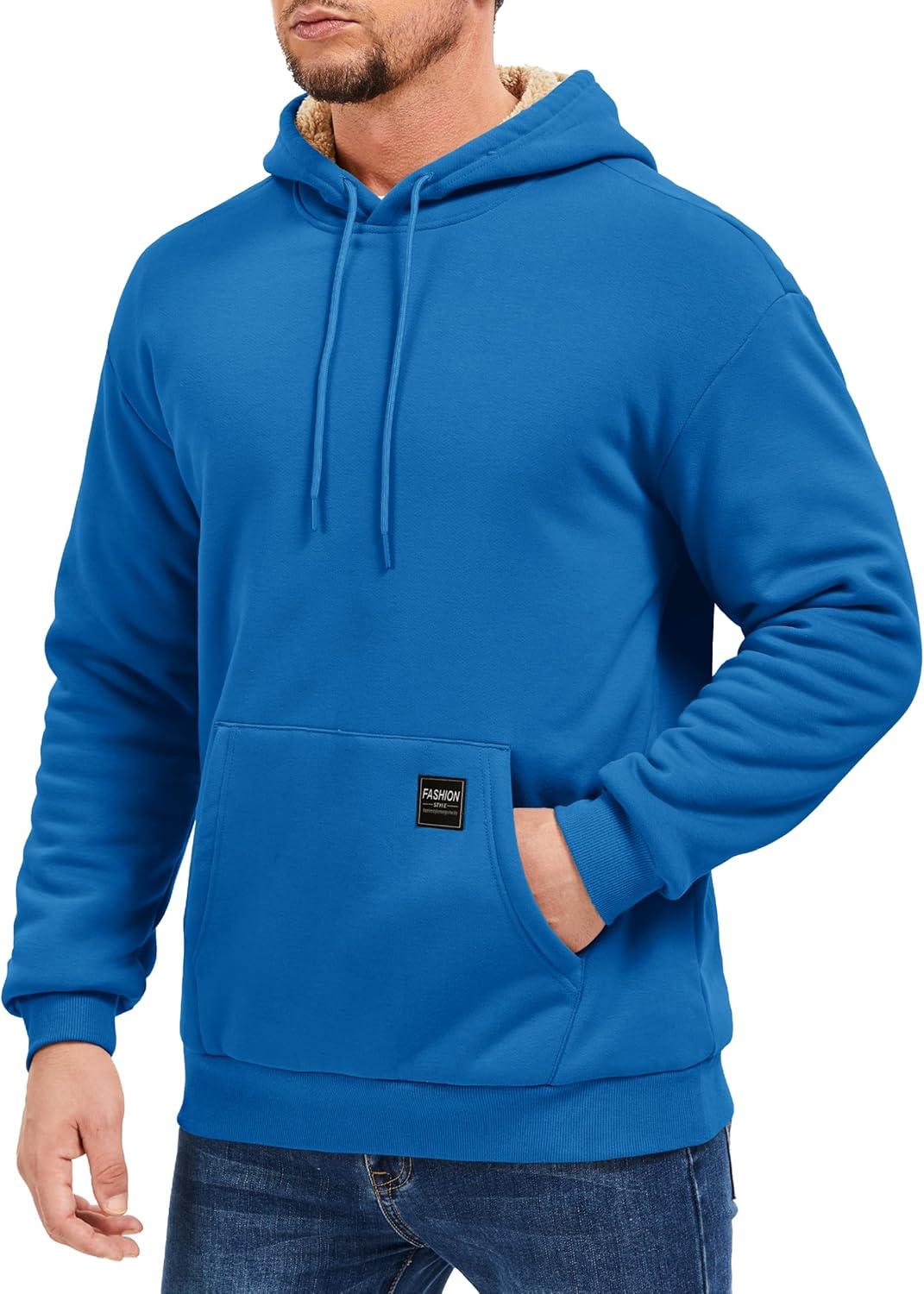 imageMAGCOMSEN Mens Hoodie Pullover Fleece Sweatshirts Heavyweight Sherpa Lined Thick Warm Winter Hoodies with Kangaroo PocketBluegreen
